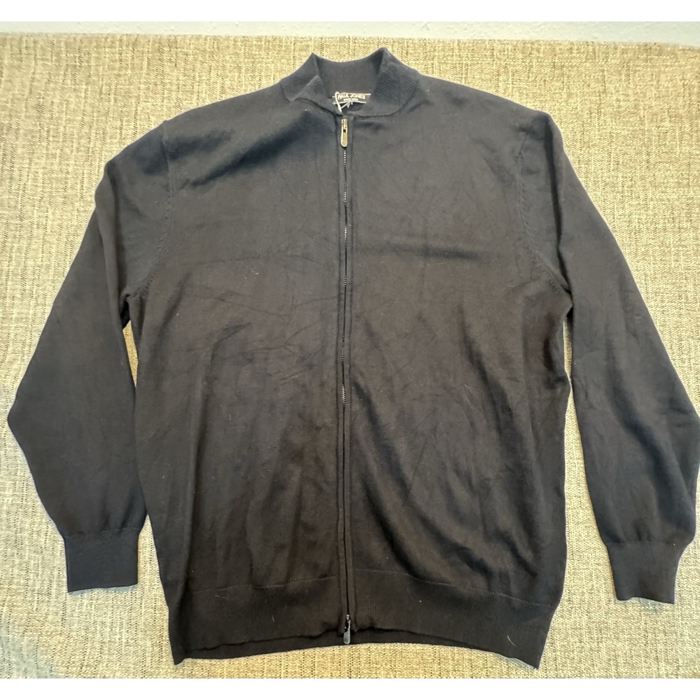PJ PAUL JONES Mens‎ XL Casual 2 way Zip Black Cardingan Sweater Full Zip Sweater